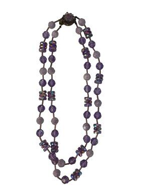 Vintage West Germany Purple Beaded Necklace Double Strand Glass 18 Inch